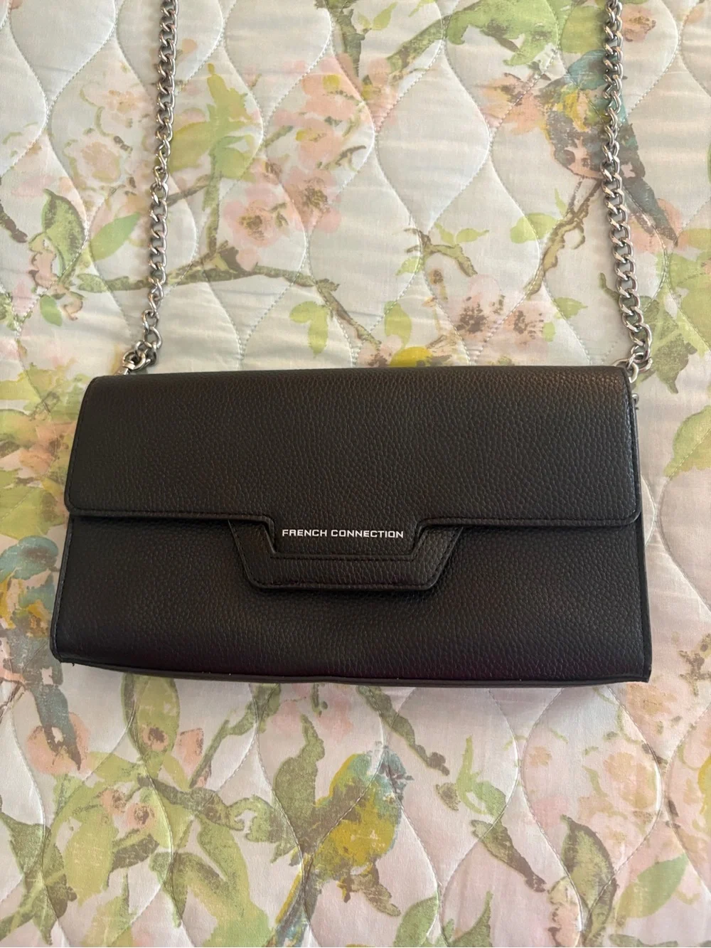 French Connection Black Pebble Leather Chain Strap Shoulder Bag Handbag Edgy